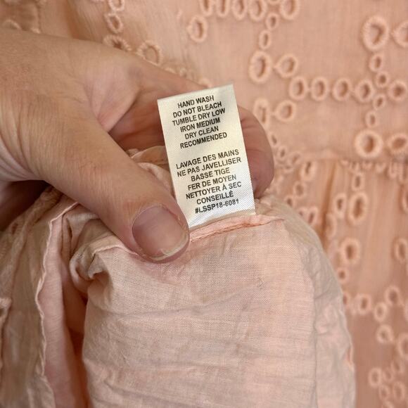 Love Sam Asymmetric Dress S Pink Eyelet V Neck Sleeveless Boho Cottage Crochet - Picture 8 of 9